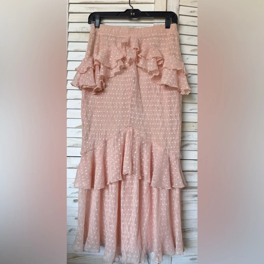 Song of Style Ada Midi Ruffle Skirt in Pink Blush | REVOLVE Size Medium